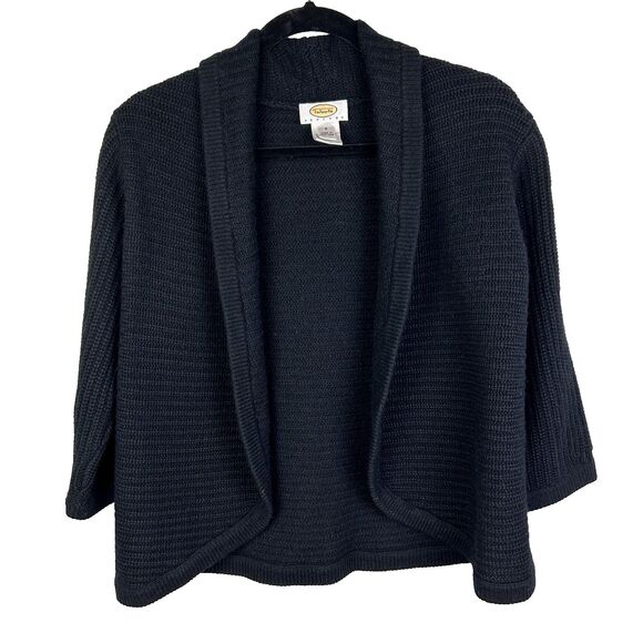 Talbots Cashmere & Silk Quarter Slv Open Front Cardigan Sweater Black Petite S - Picture 1 of 11